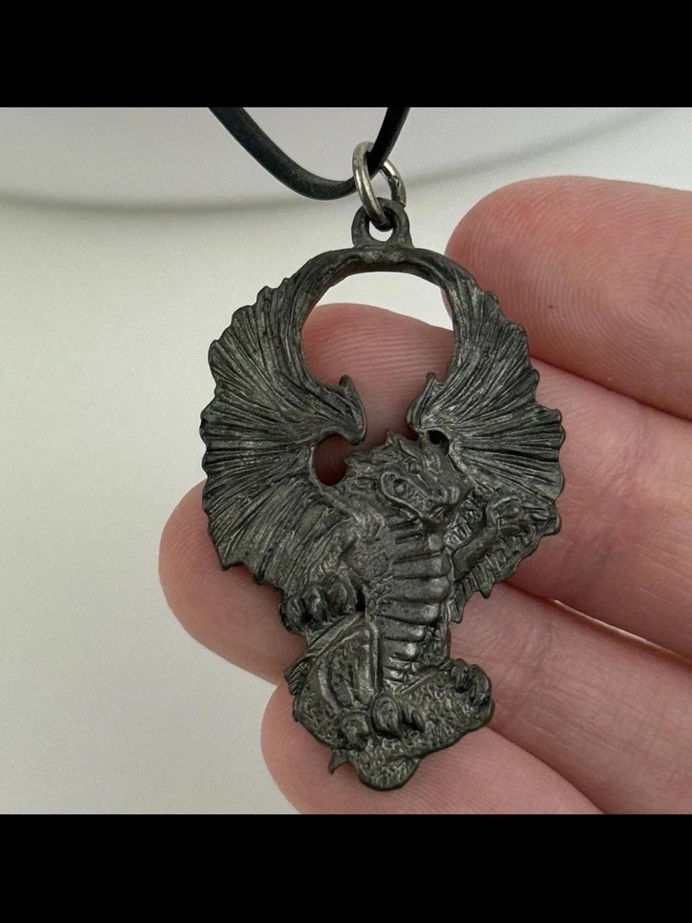 Pewter Silver Dragon Charm Pendant Necklace Amulet Medieval Gothic Ren Faire NEW